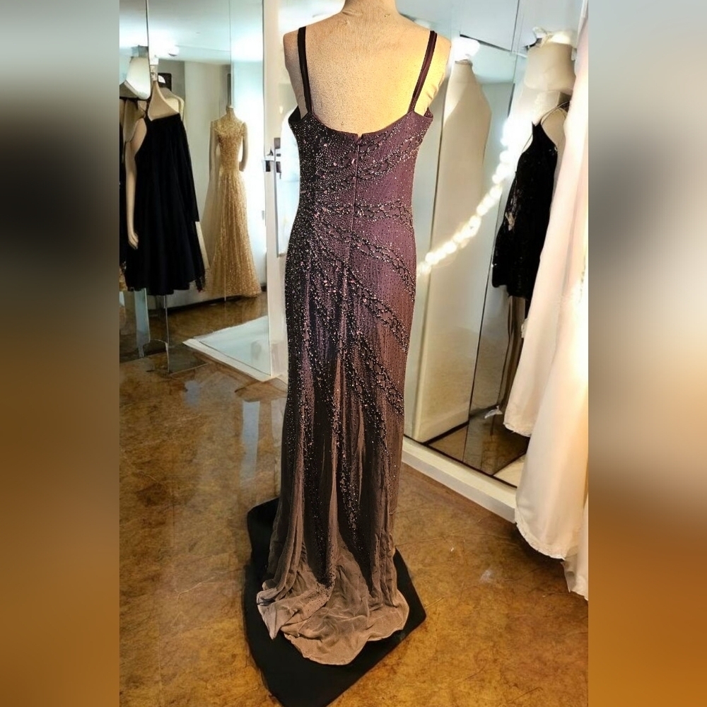 Sparkling Dark Brown/purple Maxi Dress. Ombre Long Train. Size 12 - Picture 5 of 6
